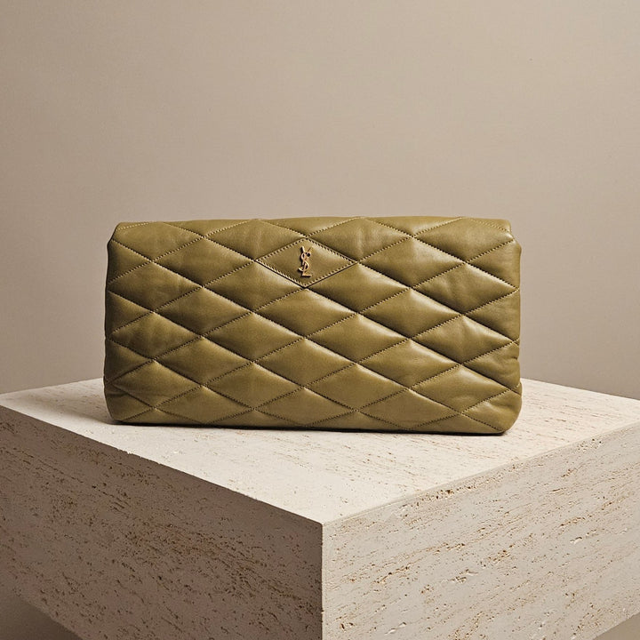 Saint Laurent Sade Puffy Clutch Bag Green Leather