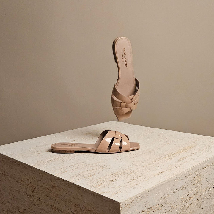 YSL Flat Sandals Nude Leather