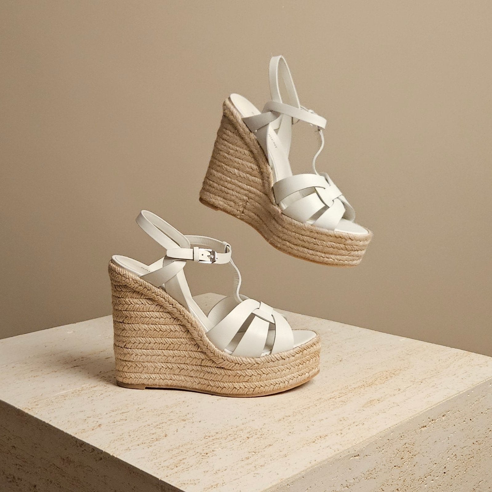 Saint Laurent Cassandra Wedge Espadrilles In Leather Outlet