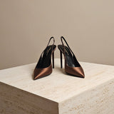 Satin Slingback Pumps Pecan Brown