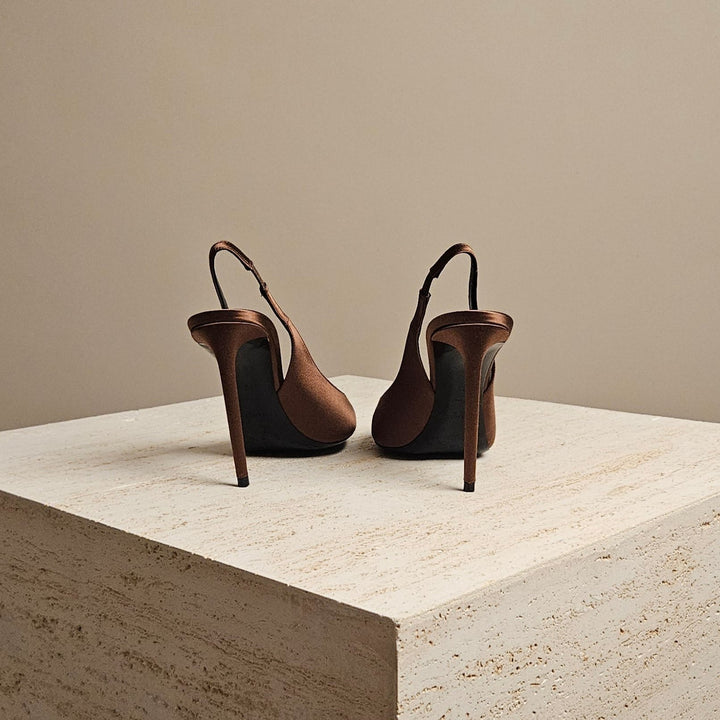 YSL Satin Slingback Pumps Pecan Brown