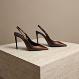 Satin Slingback Pumps Pecan Brown