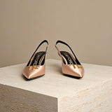 TF Logo-Plaque Slingback Pump Rosegold Satin