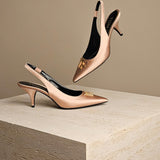 TF Logo-Plaque Slingback Pump Rosegold Satin
