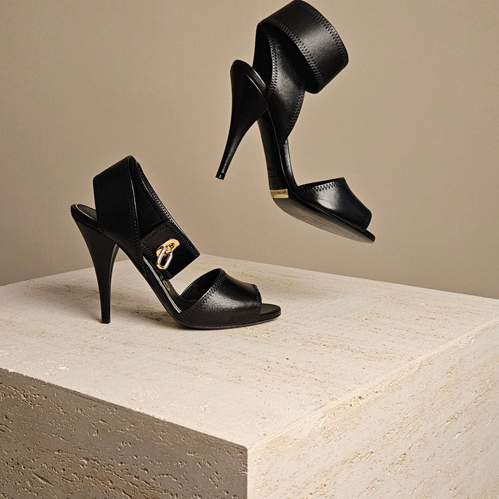 Tom Ford Black Leather Ankle-Wrap Sandal