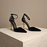 Chain Trimmed Velvet Black Pump
