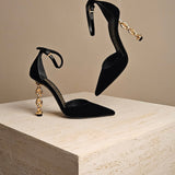 Chain Trimmed Velvet Black Pump