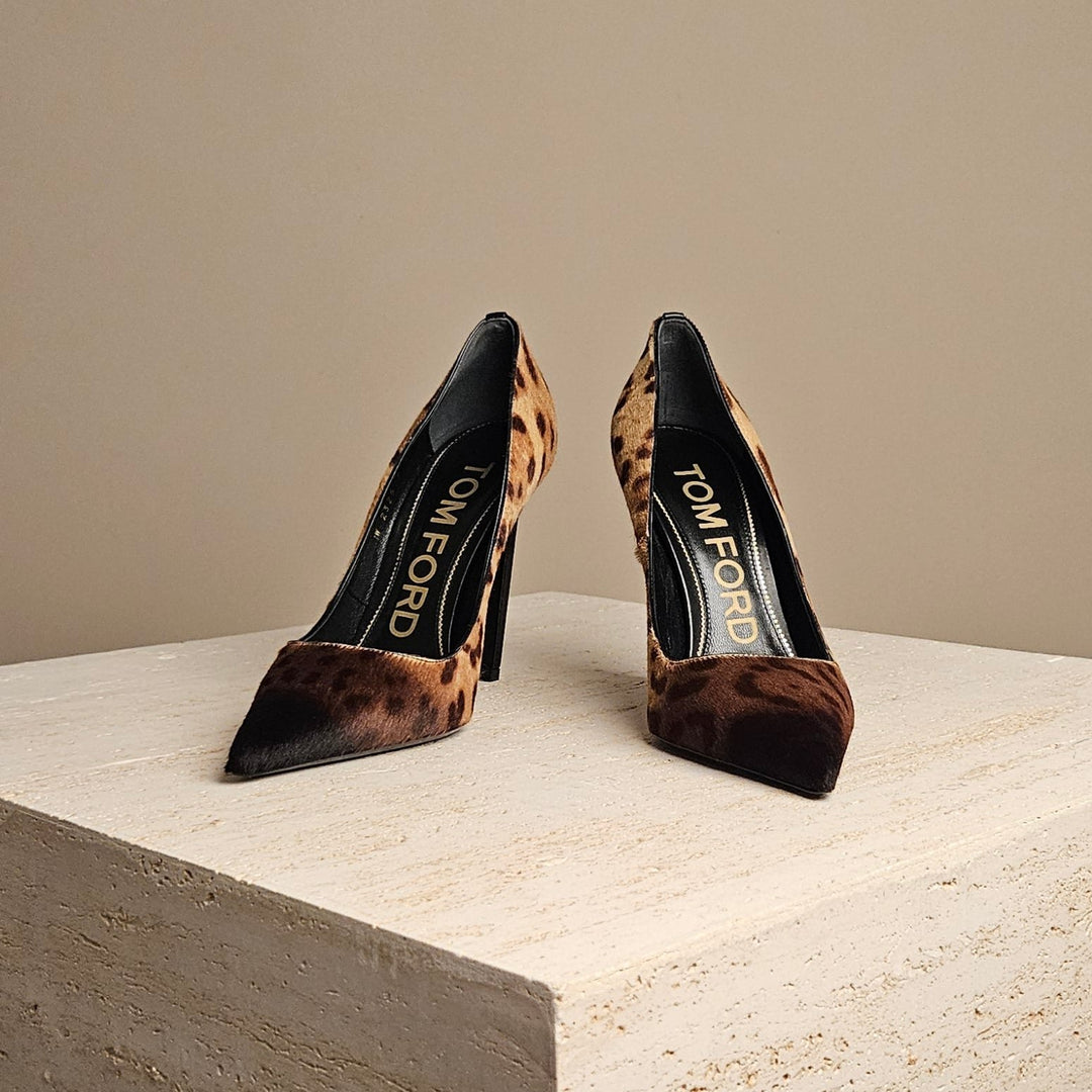 Tom Ford Leopard Print Leather Pump Brown