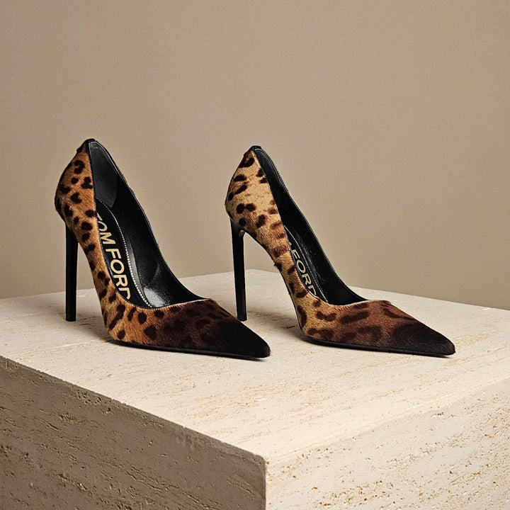 Tom Ford Leopard Print Leather Pump Brown