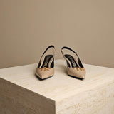TF Logo-Plaque Croc Slingback Pump Latte Leather