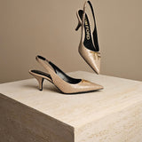TF Logo-Plaque Croc Slingback Pump Latte Leather