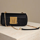 001 Chain Shoulder Bag Black Gold Satin/Leather