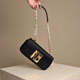 001 Chain Shoulder Bag Black Gold Satin/Leather