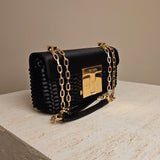 001 Chain Shoulder Bag Black Gold Satin/Leather