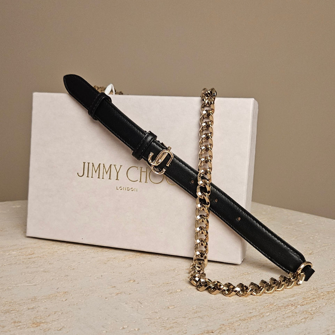 Jimmy Choo Chain Hut Black Leather Belt