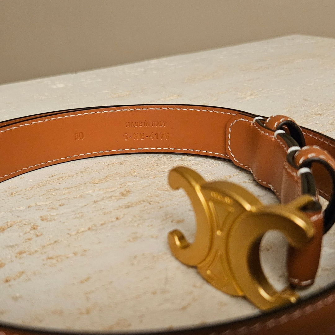 Celine Logo Belt Brown Leather