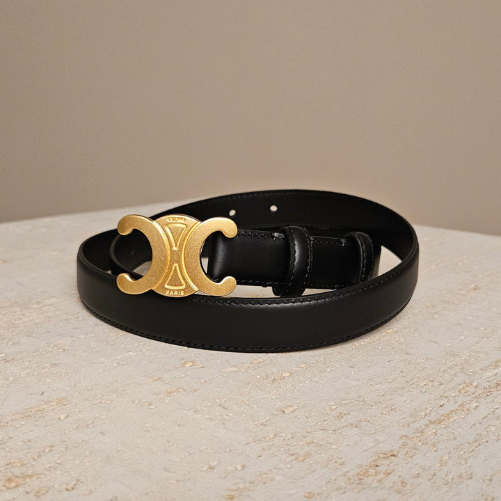 Celine Logo Belt Black Leather