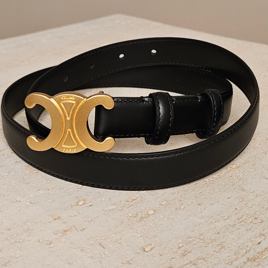 Celine Logo Belt Black Leather