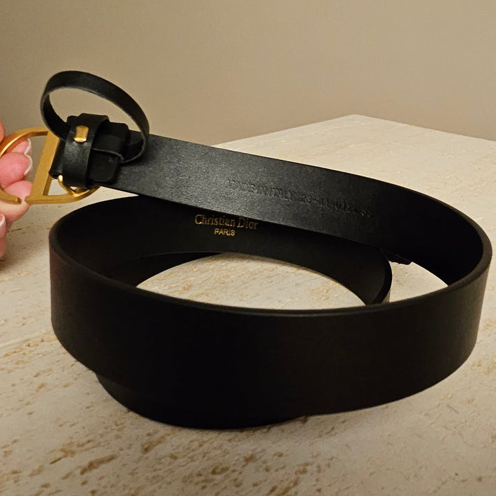 Christian Dior Logo Belt Black Leather