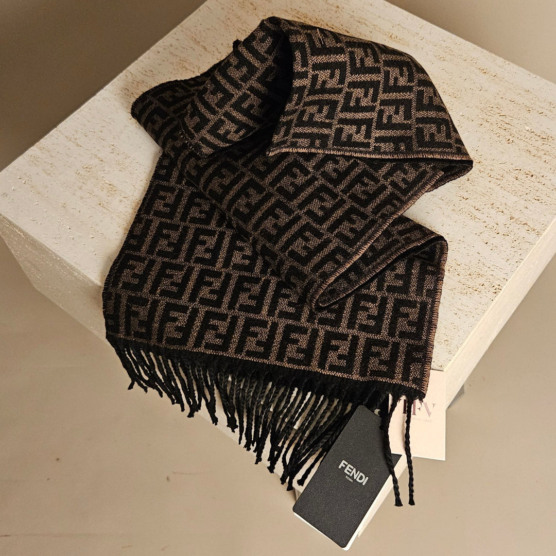 FENDI- Ff Logo Wool Scarf In Brown