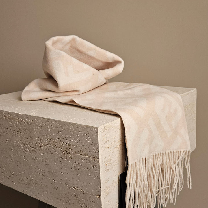 FENDI- Ff Logo Jacquard Cashmere Scarf In Beige