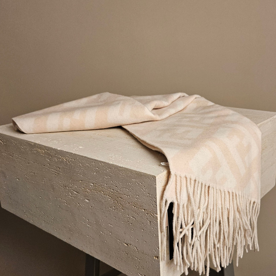 FENDI- Ff Logo Jacquard Cashmere Scarf In Beige