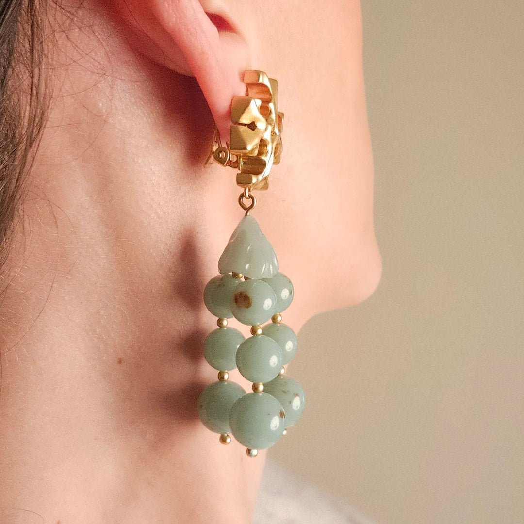 Tory Burch- Roxanne Jade Green Beaded Tassel Clip-on Earrings