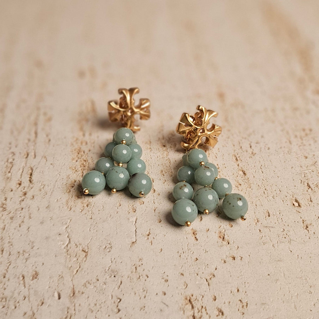 Tory Burch- Roxanne Jade Green Beaded Tassel Clip-on Earrings