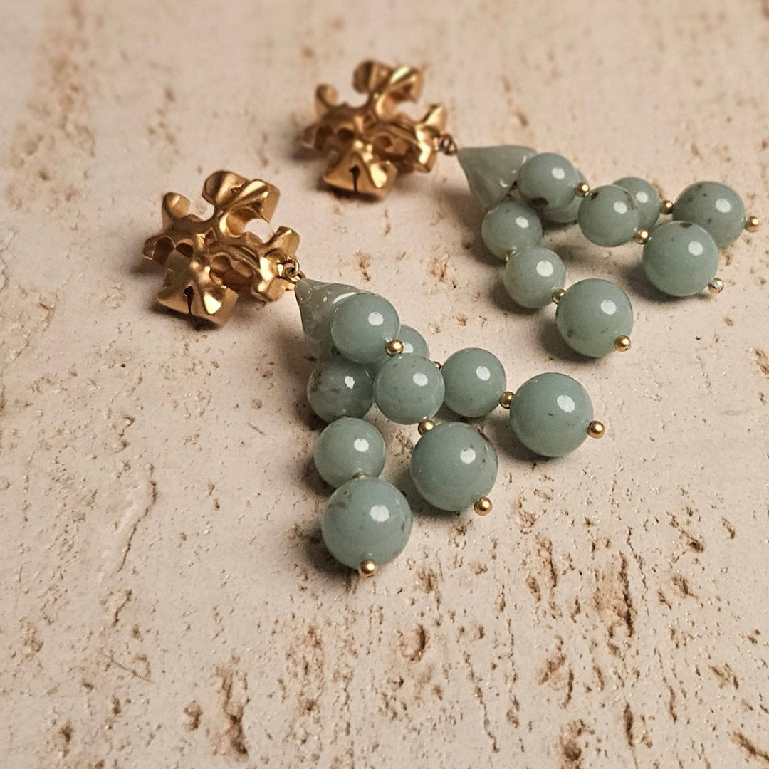 Tory Burch- Roxanne Jade Green Beaded Tassel Clip-on Earrings