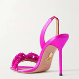 chain of love 105 crystal-embellished satin slingback sandals