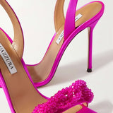 chain of love 105 crystal-embellished satin slingback sandals