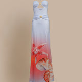 Strapless Cutout Dress with Starfish Print
