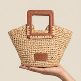 Sienna mini leather-trimmed raffia tote