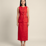 Red Tailored Vest & Pencil Skirt Set (Small to Size-SIZE UP)