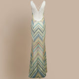 Striped Backless Halter Dress