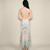 Striped Backless Halter Dress