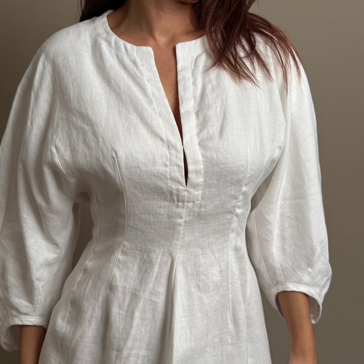 Linen Balloon Sleeve Dress