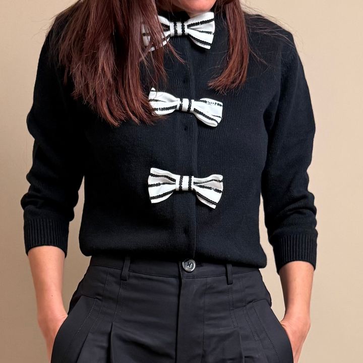 Bow-detail Virgin Wool Cardigan