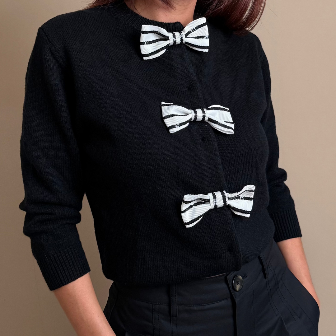 Bow-detail Virgin Wool Cardigan