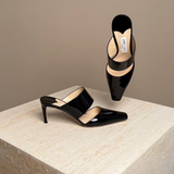 Hawke 65 Black Patent Leather Slip-On Heels Pumps.