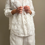Halliday Lace-Trimmed Ramie Shirt & Wide-Leg Pants Set