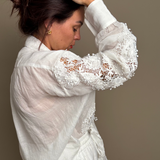 Halliday Lace-Trimmed Ramie Shirt & Wide-Leg Pants Set