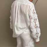 Halliday Lace-Trimmed Ramie Shirt & Wide-Leg Pants Set