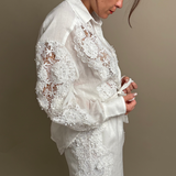 Halliday Lace-Trimmed Ramie Shirt & Wide-Leg Pants Set