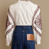Ruffle Embroidered Button Shirt