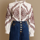 Ruffle Embroidered Button Shirt