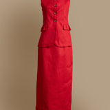 Red Tailored Vest & Pencil Skirt Set (Small to Size-SIZE UP)