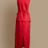 Red Tailored Vest & Pencil Skirt Set (Small to Size-SIZE UP)