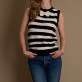 Sleeveless Striped Knit with Pearl Bow