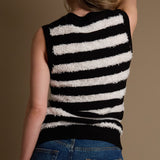 Sleeveless Striped Knit with Pearl Bow